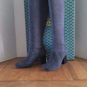 Tory Burch navy suede knee boots, size 11 . New, never worn, inbox, with duster